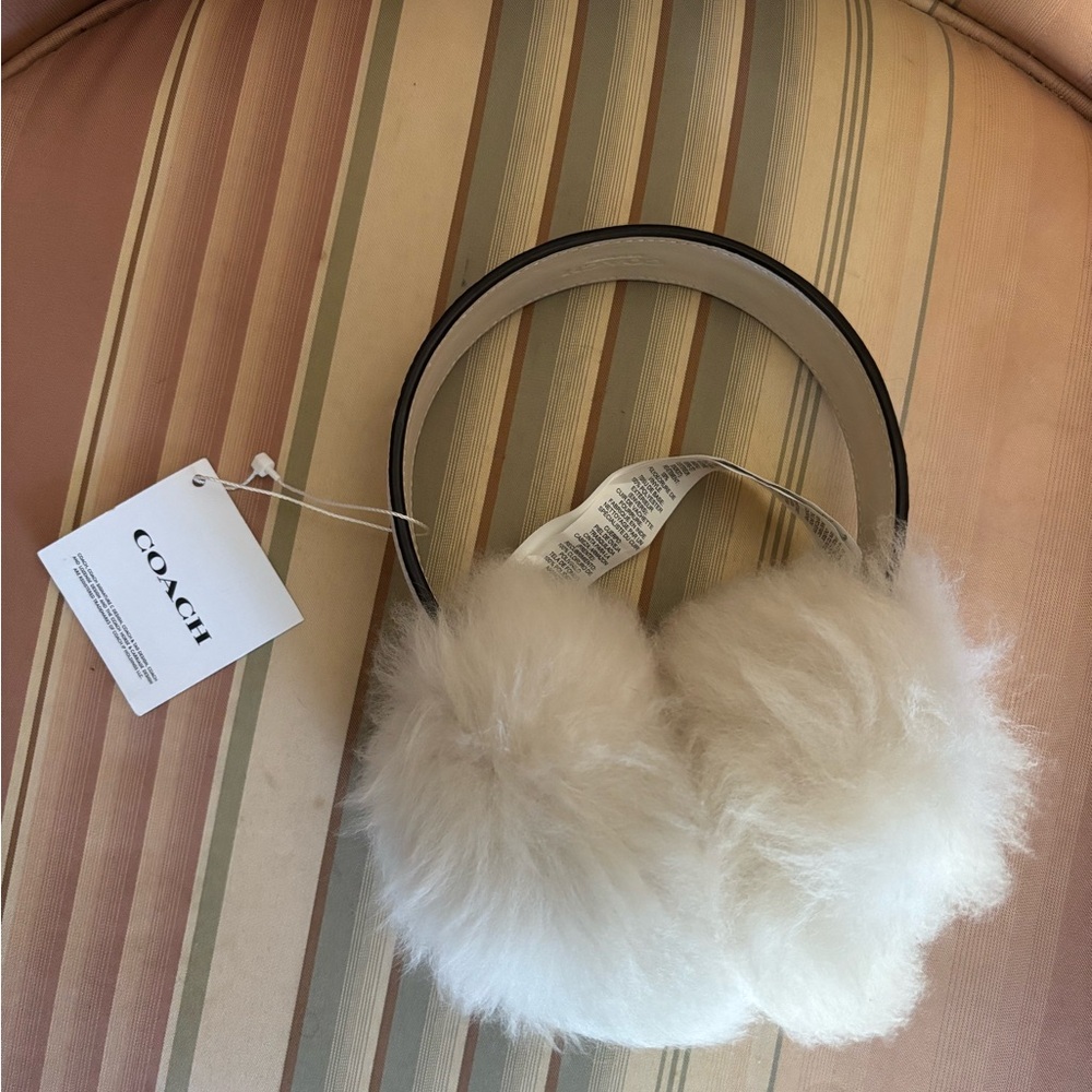 Authentic Coach Chalk Color Shearling Earmuffs NWT